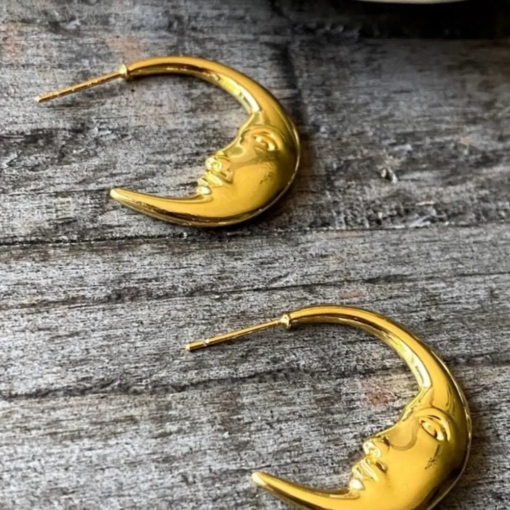 NEW Crescent Moon Face Statement Earrings - Picture 4 of 15